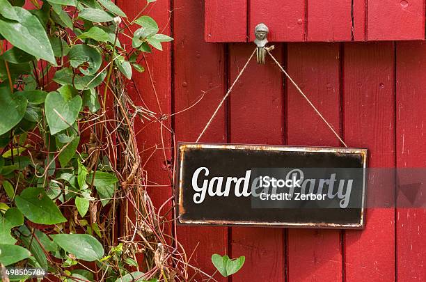 Old Metal Sign With The Inscription Garden Party Stock Photo - Download Image Now - Garden Party, Invitation, Sign