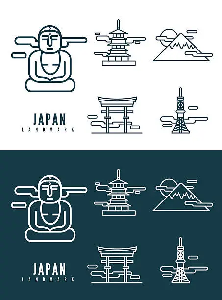 Vector illustration of Japan landmarks. flat design element.