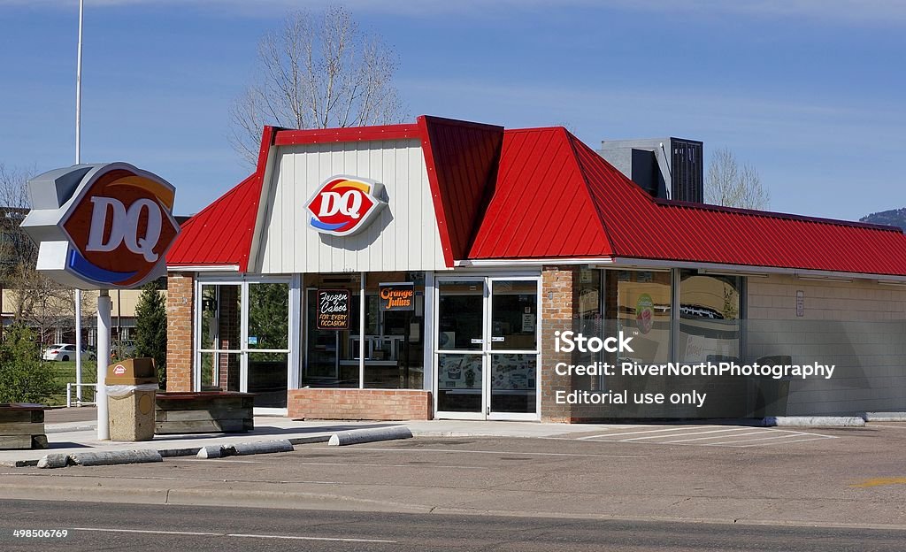 Dairy Queen Fort Collins, Colorado, USA - April 24, 2014: The Dairy Queen on South College Road in Fort Collins, Colorado with customers inside. Founded in 1940, Dairy Queen is a chain that serves primarily ice cream and related products with over 5,700 locations. Dairy Queen Stock Photo