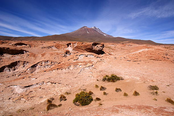 Atacama desert and mountainous landscape in Altiplano, Bolivia stock photo