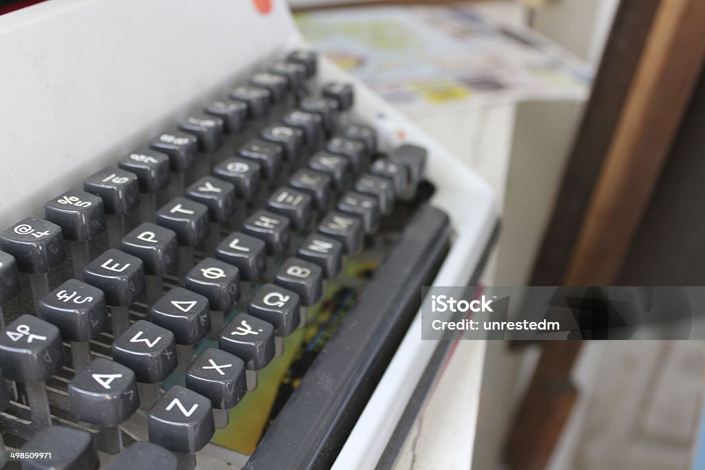 Typewriter with Greek Keys - White with Black Keys A typewriter with Greek letters on the keys. Macro shot. Classical Greek Stock Photo