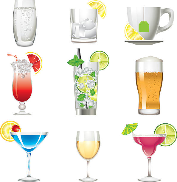 Colors drink icon alcohol beverage Set of a colors drink icon alcohol beverage vector illustration design elements.File contain EPS10 and large JPEG  green tea cocktail bar stock illustrations