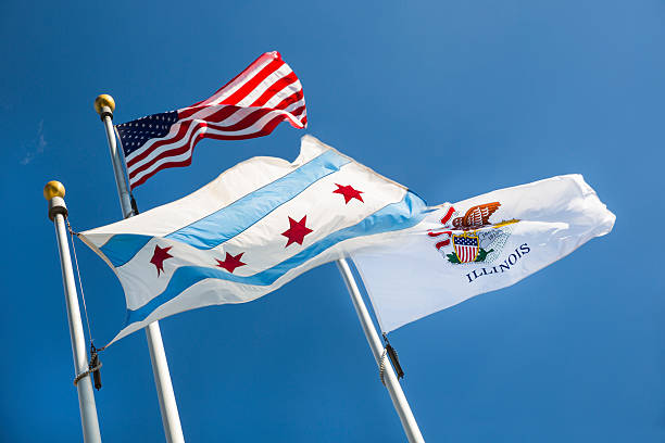 시카고, 일리노이 플랙 브룩할로우 - illinois flag 뉴스 사진 이미지
