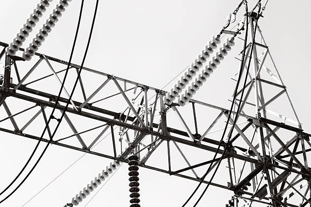 Structural of power transmission lines stock photo