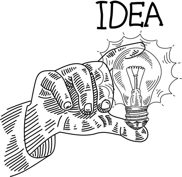 illustrazioni stock, clip art, cartoni animati e icone di tendenza di disegno idea concetto - light bulb inspiration ideas inks on paper