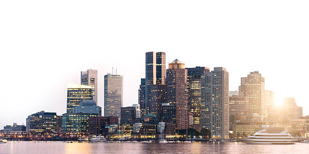 보스턴 스카이라인과 선셋 - boston skyline panoramic boston harbor 뉴스 사진 이미지
