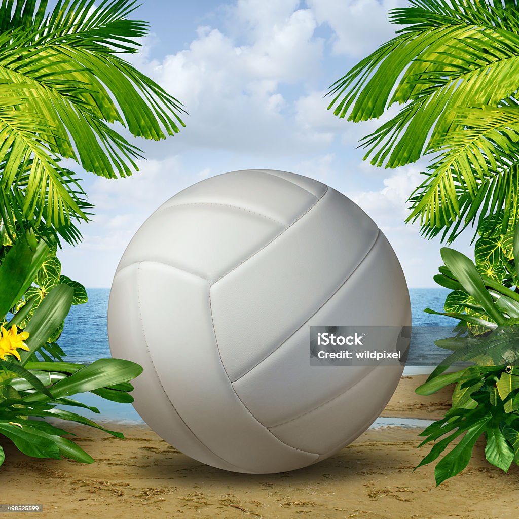 Beach Volleyball Beach Volleyball on tropical sand as a summer sports and fitness symbol of a team leisure activity playing with a leather ball serving a volley and rally in competition tournaments. Activity Stock Photo