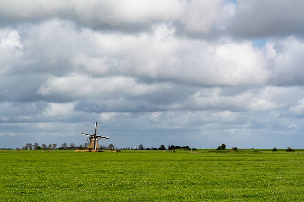 Molino de viento en pasto holandés - foto de stock