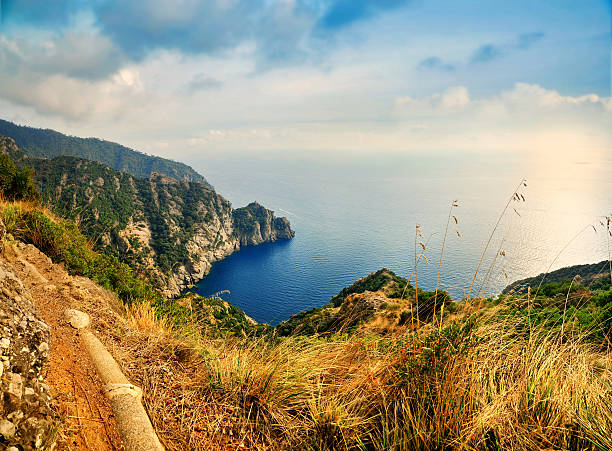 panoramic view of Portofino Regional Nature Park in Italy panoramic view of autumn Portofino Regional Nature Park in Italy santa margherita ligure italy stock pictures, royalty-free photos & images