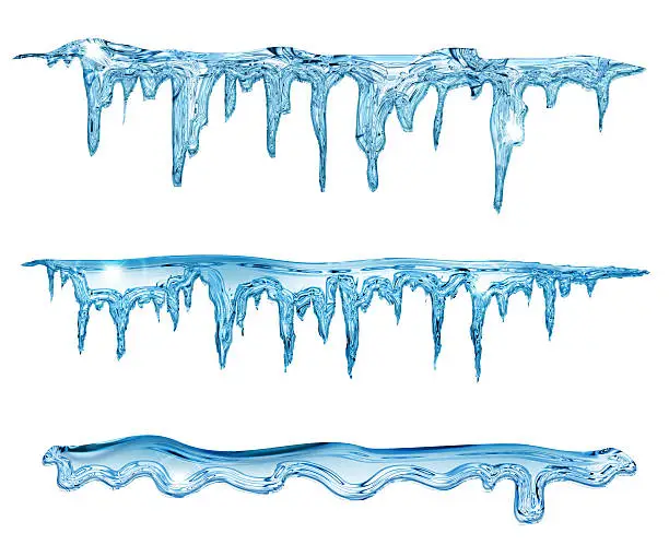 set of blue icicles on white background