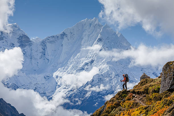 istock Hiker walks on train in Himalayas 498527518
