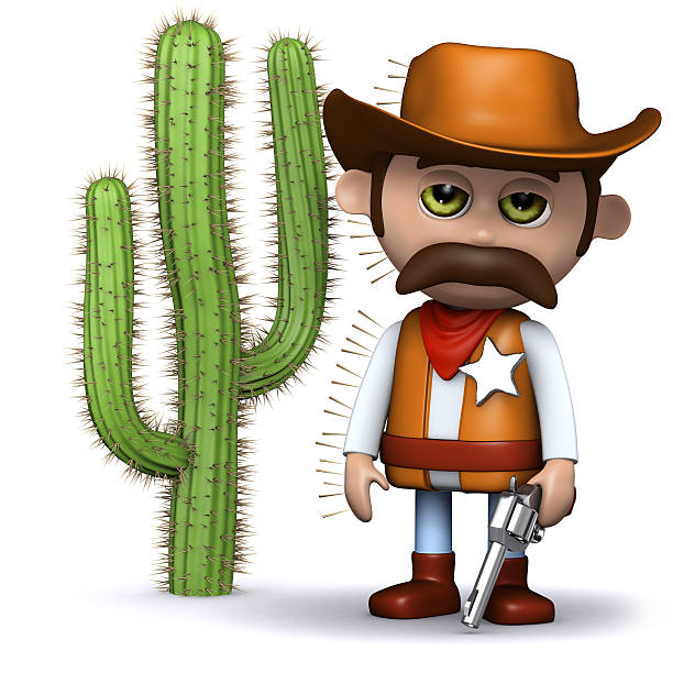 3d render of a cowboy sheriff covered in spikes off a cactus