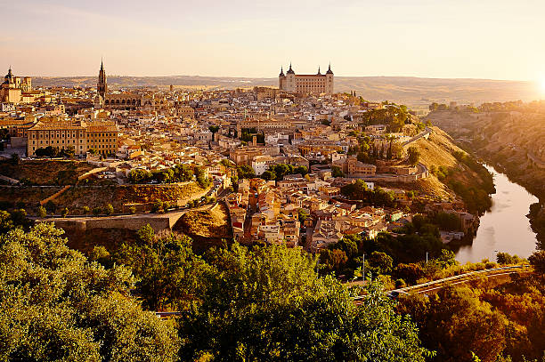 Cityscape of Toledo in Spain at sunrise stock photo