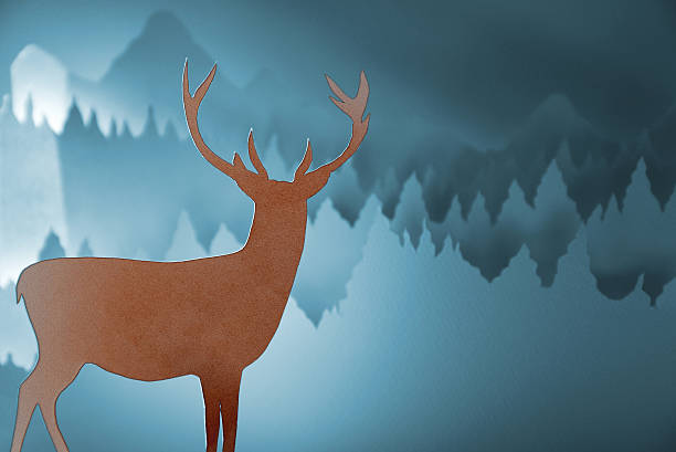 istock Merry christmas new year paper cut deer forest 498530948