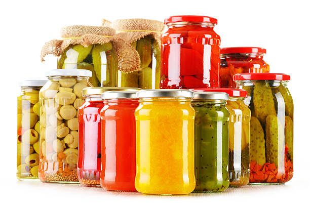istock Composition with jars of pickled vegetables. Marinated food 498531455
