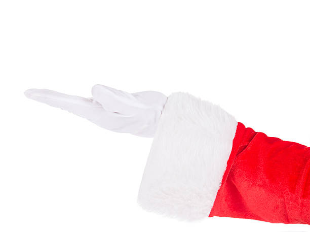 istock Santa Claus gloved hand presenting your text isolated on white 498532552