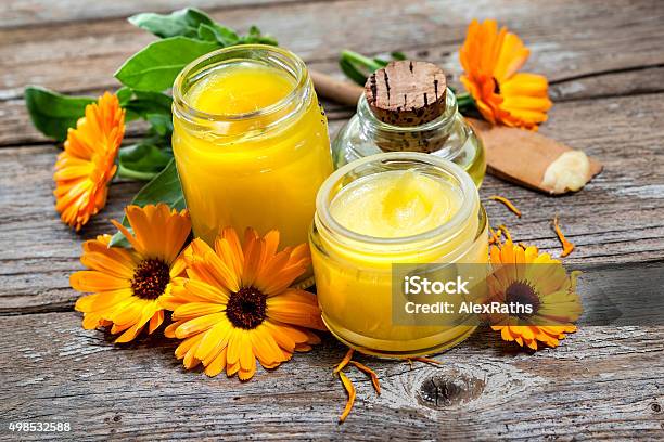 Homemade Calendula Ointment Stock Photo - Download Image Now - Homemade, Pot Marigold, 2015