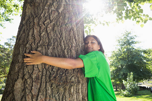 istock Environmental activist hugging a tree in the park 498532659