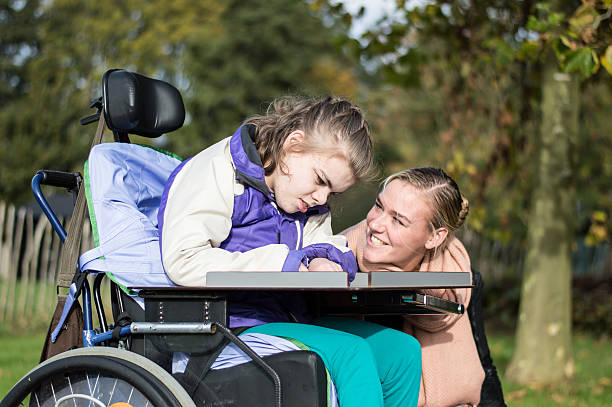 istock Disability a disabled child in a wheelchair relaxing outside 498532742
