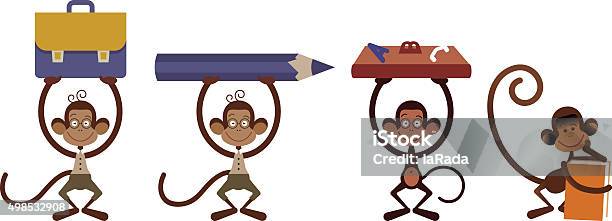 Four Isolated Monkey Stock Illustration - Download Image Now - 2015, Animal, Ape