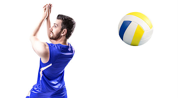 istock Volleyball player on blue uniform on white background 498532930