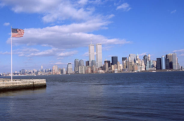 Clouds over New York City skyline (with World Trade Center)at sunset.