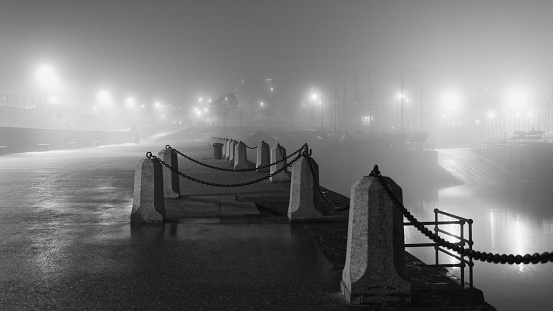Dun Laoghaire Pier in a foggy night