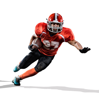 American football player in action isolated on the white