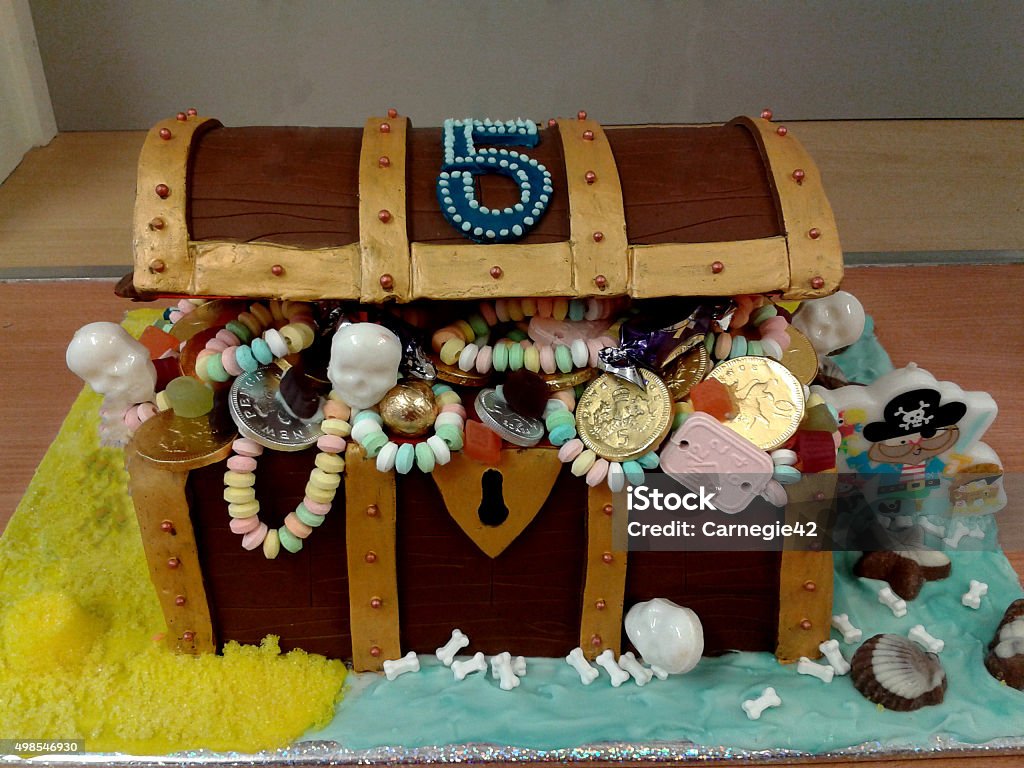 Homemade Birthday Cake 5th Birthday cake treasure chest Birthday Stock Photo