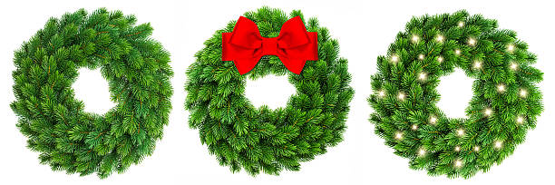 크리스마스 데커레이션 에버그린 화관 wit 아르카디아 리본상 나비매듭 조명 - wreath christmas bow holiday 뉴스 사진 이미지