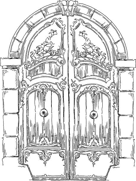 illustrations, cliparts, dessins animés et icônes de faits à la main esquisse de la vieille ville. - prague old door house