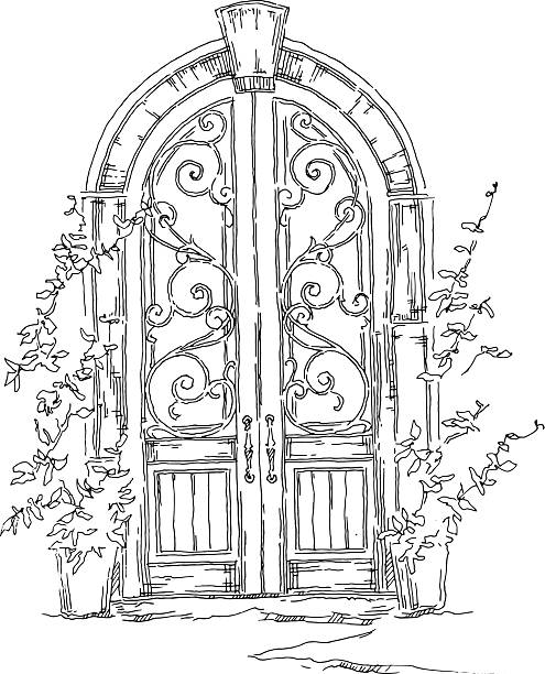 ręcznie wykonany szkic starego street. - prague old door house stock illustrations