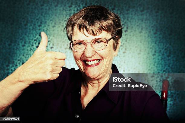 Happy Old Woman Gives Cheerful Approving Thumbsup Signal Stock Photo - Download Image Now