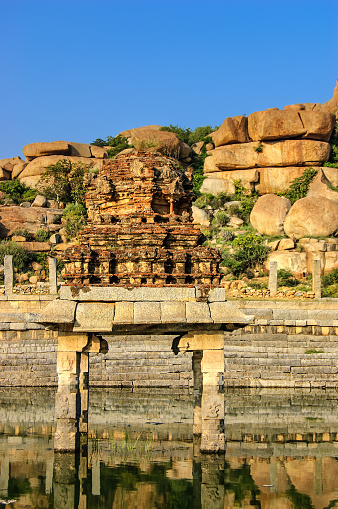 Temple reservoir on the way to the Vitthala temple complex  in Hampi, Karnataka, India.