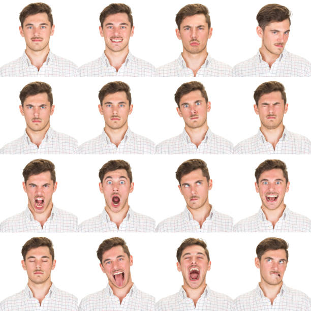 istock Expressive brown short hair man emotion set collection on white 498549853