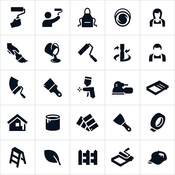 дом картина иконы - construction computer icon symbol paintbrush stock illustrations