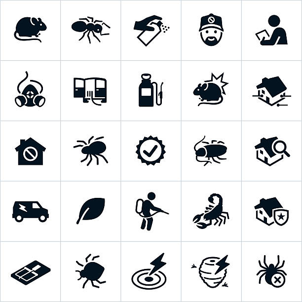 Pest Control Icons Icons related to the pest control or exterminator industry. The icons include different bugs, pests, exterminators and other related symbols. pest stock illustrations