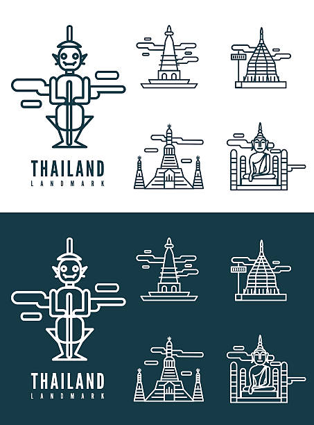 illustrazioni stock, clip art, cartoni animati e icone di tendenza di tailandia di interesse. - thailand thai culture travel buddha