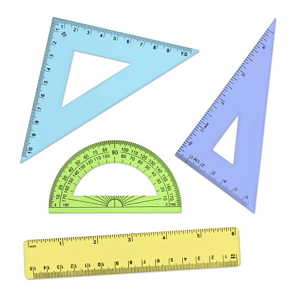 Geometry Tools - Rulers and Protractor isolated on white (excluding the shadow)