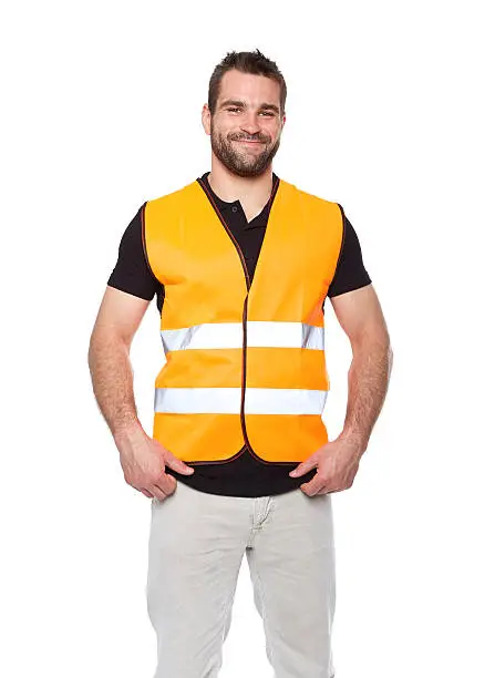 Photo of Portrait of smiling worker in a reflective vest