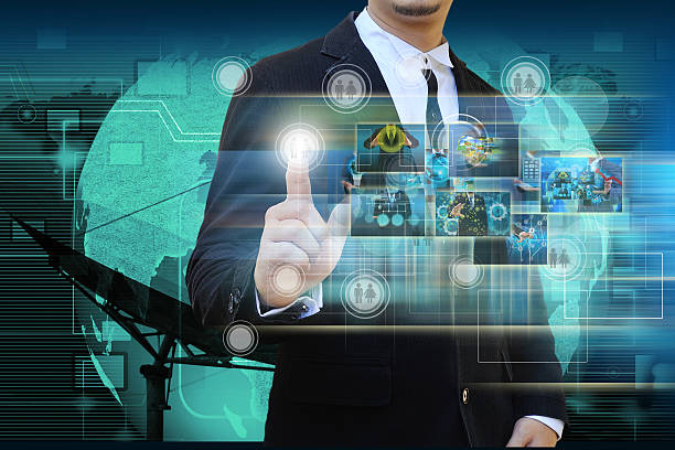 istock Businessman touch icon of social network 498554273