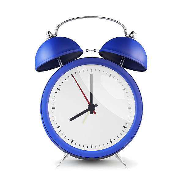 istock Blue retro style alarm clock isolated on white background. 498556516