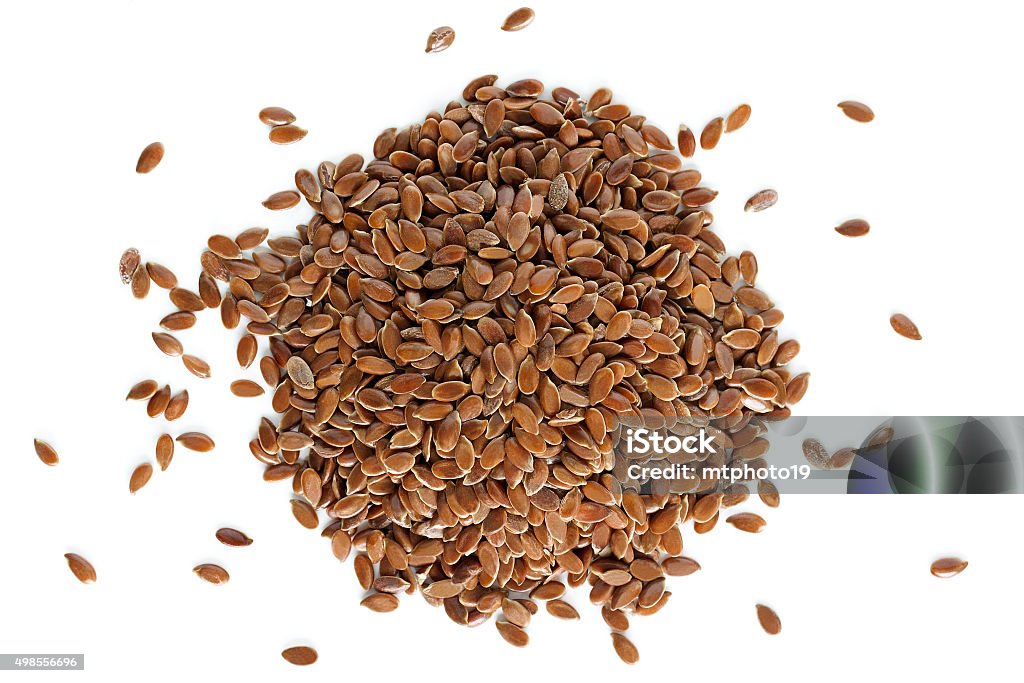 Flaxseeds from above Flaxseeds from above isolated on white background Flax Seed Stock Photo