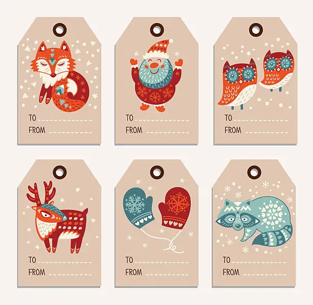 Vector illustration of Christmas and New Year gift tags, stickers, labels