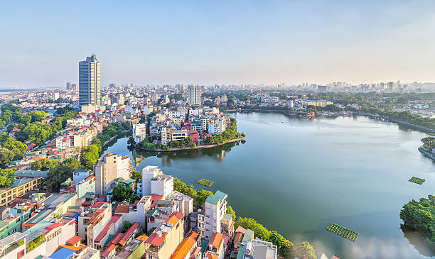 The urban development of capital Hanoi, Vietnam stock photo