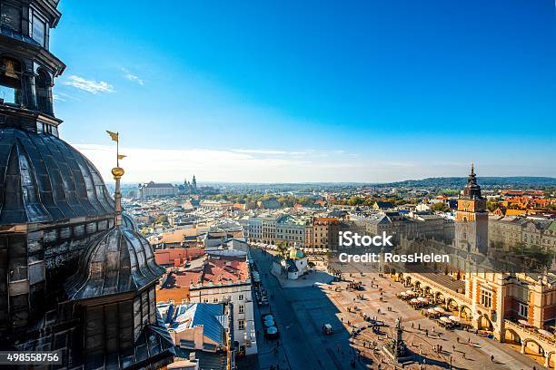 Aerial View On The Main Market Square In Krakow Stock Photo - Download Image Now - Krakow, Aerial View, Poland