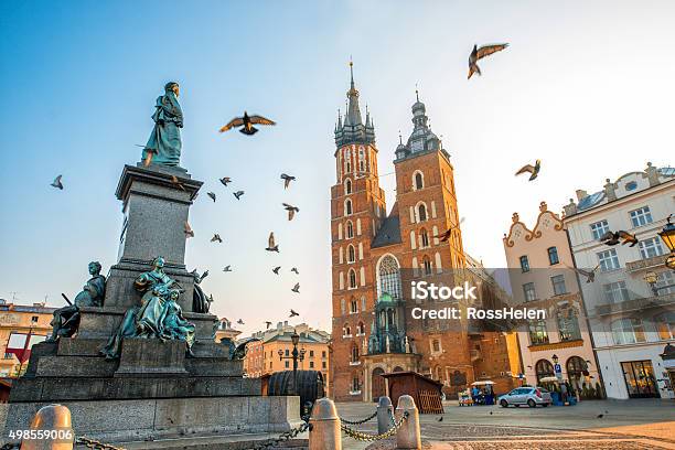 Old City Center View In Krakow Stock Photo - Download Image Now - Krakow, Poland, St. Mary's Church - Krakow