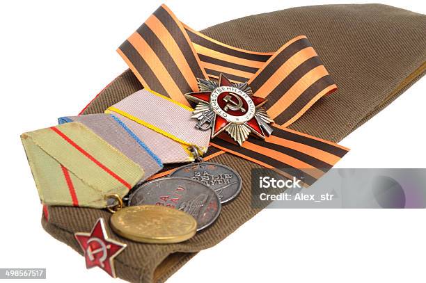 Soviet Military Cap Saint George Ribbon Medals Of Great Patrio Stock Photo - Download Image Now