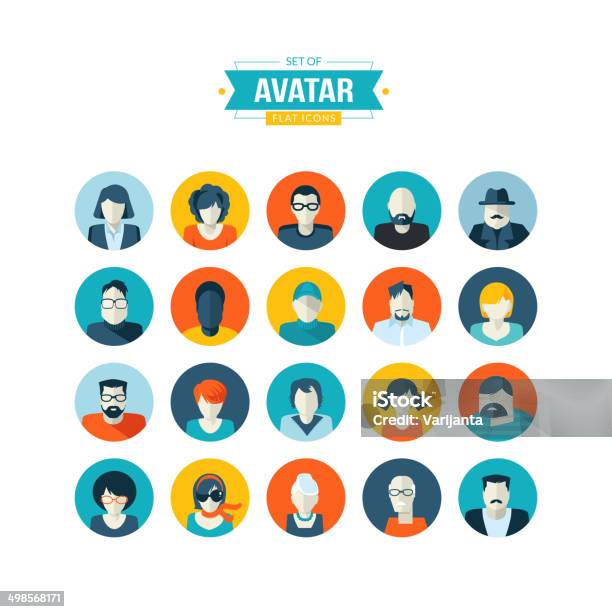 Ilustración de Conjunto De Iconos De Avatar Diseño Plano y más Vectores Libres de Derechos de Avatar - Avatar, Abstracto, Adolescente