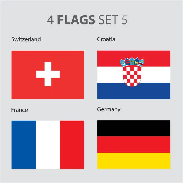 Vector illustration of Switzerland, Croatia, France, Germany Flags (vector Art)